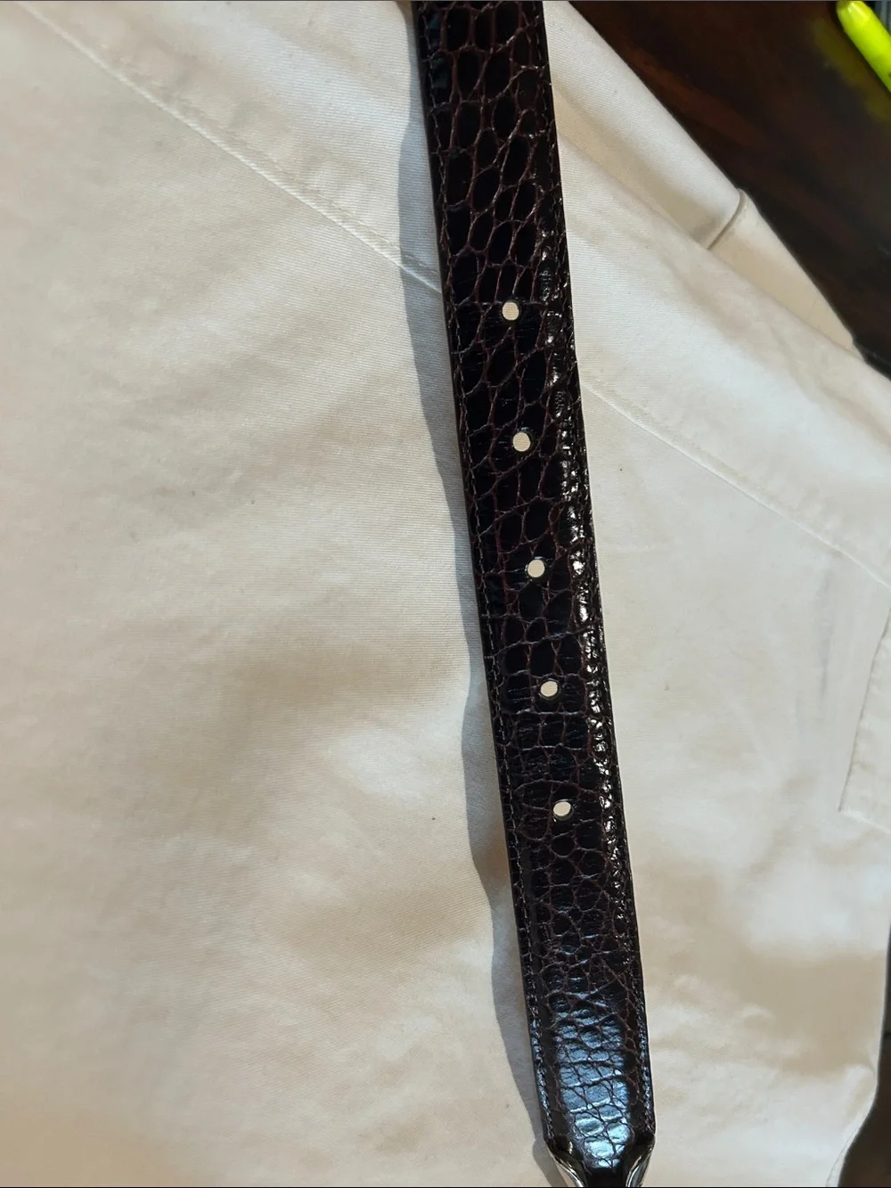 Brighton Woman’s Dark Brown Leather Belt with Decorative Silver Buckle